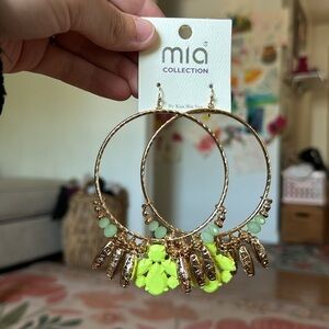 Mia Collection Beaded Gold Green Yellow Large Hoop Cactus Earrings